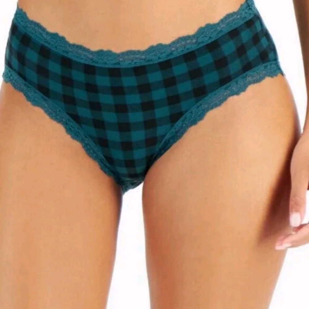 Jenni Women's Lace Trim Hipster Panty Underwear, Green Buffalo‎ Plaid 2pcs